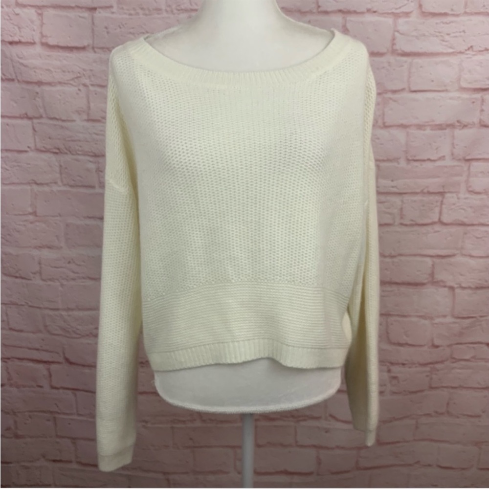 2sable womens top cream sweater knit crisscross back size L